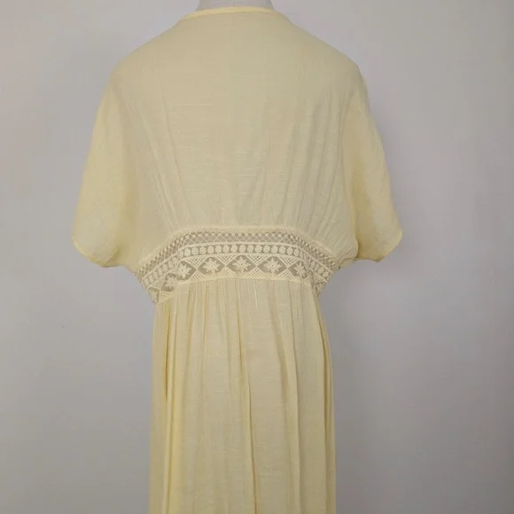 Vintage Butter Yellow Maxi Cardigan Front Ties Sheer Crochet Floor Length - Picture 3 of 10